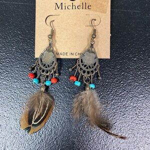 Michele Colorful Beaded Feather Earrings